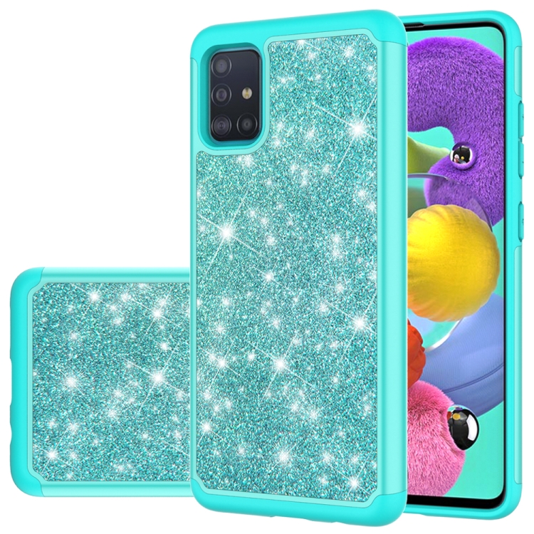 

For Samsung Galaxy A51 Glitter Powder Contrast Skin Shockproof Silicone + PC Protective Case(Green)