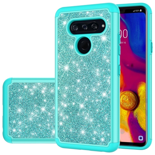 

For LG V40 ThinQ Glitter Powder Contrast Skin Shockproof Silicone + PC Protective Case(Green)