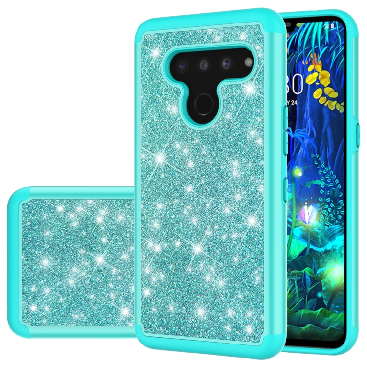 

For LG V50 ThinQ 5G Glitter Powder Contrast Skin Shockproof Silicone + PC Protective Case(Green)