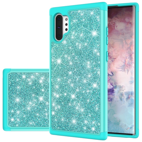 

For Samsung Galaxy Note 10+ Glitter Powder Contrast Skin Shockproof Silicone + PC Protective Case(Green)