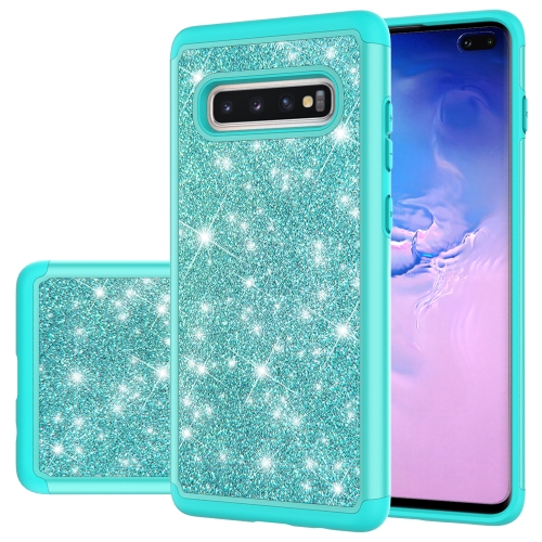 

For Samsung Galaxy S10+ Glitter Powder Contrast Skin Shockproof Silicone + PC Protective Case(Green)