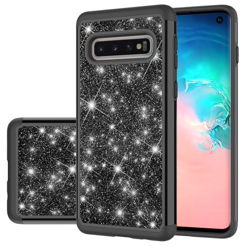 

For Samsung Galaxy S10 Glitter Powder Contrast Skin Shockproof Silicone + PC Protective Case(Black)