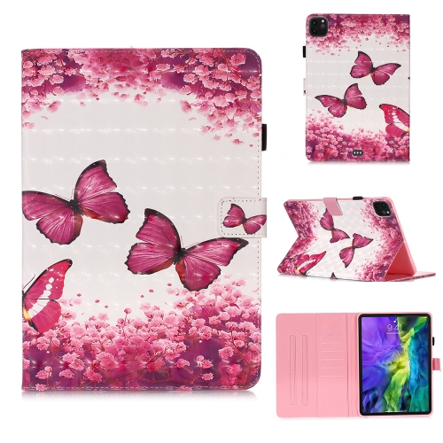 

For iPad Pro 11 (2020) 3D Colored Drawing Horizontal Flip Leather Case, with Sleep / Wake-up Function & Holder & Card Slo & Wallet(Rose Butterfly)