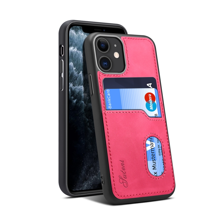 

For iPhone 11 H09 TPU + PU Leather Anti-fall Protective Case with Card Slots(Rose Red)