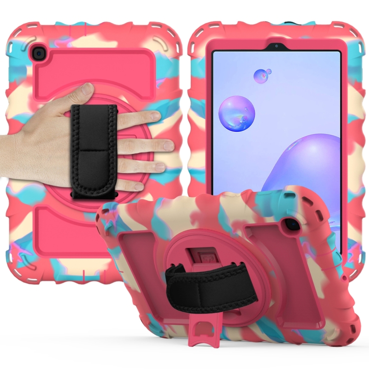 

For Samsung Galaxy Tab A 8.4 (2020) 360 Degree Rotation PC + Silicone Shockproof Protective Case with Holder & Hand Strap & Neck Strap(Color + Rose Red)
