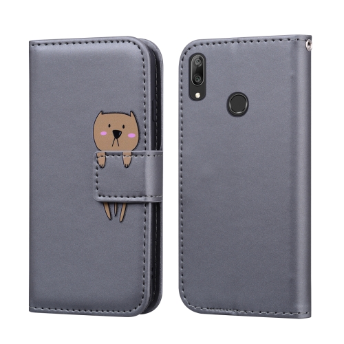 

For Huawei Y7(2019) Cartoon Animal Horizontal Flip Leather Case with Holder & Card Slots & Wallet(Grey + Dog)