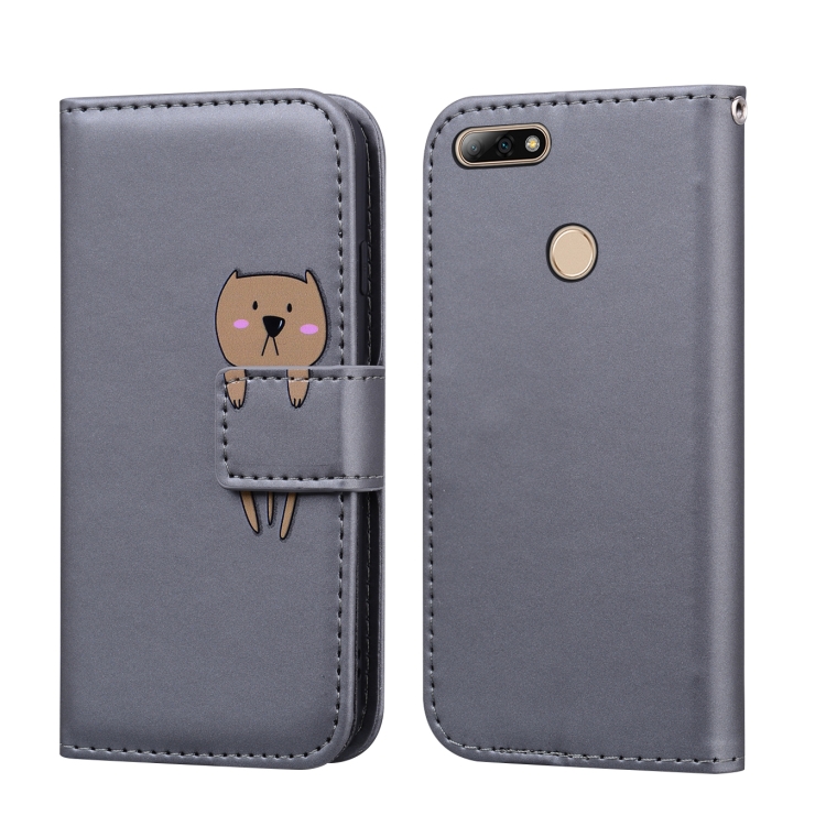 

For Huawei Enjoy 8 Cartoon Animal Horizontal Flip Leather Case with Holder & Card Slots & Wallet(Grey + Dog)