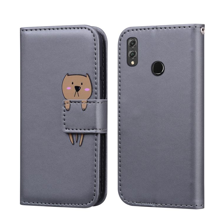 

For Huawei Honor 8X Cartoon Animal Horizontal Flip Leather Case with Holder & Card Slots & Wallet(Grey + Dog)