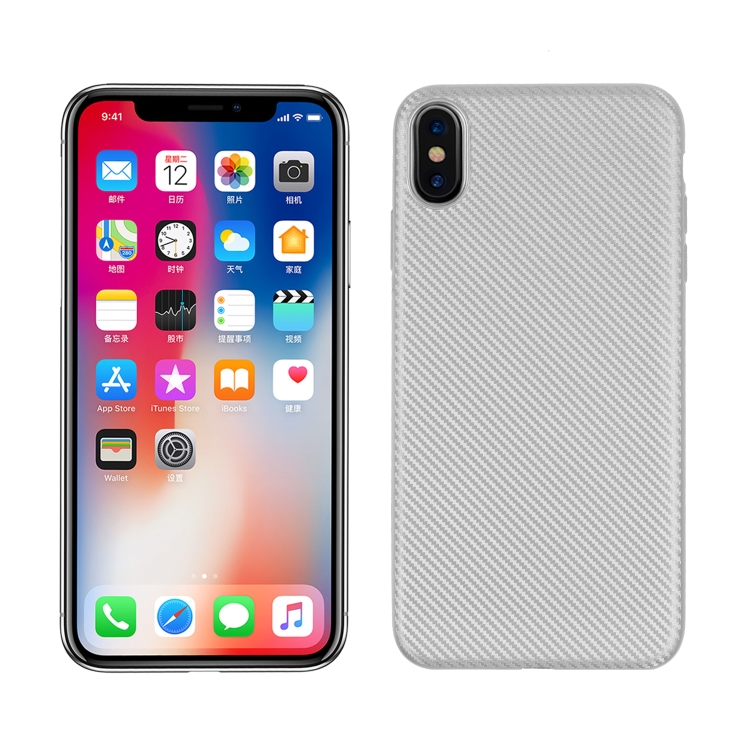 

For iPhone XS Max Carbon Fiber Texture Shockproof TPU Protective Case(Silver)