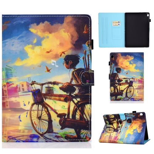 

For Lenovo Tab M10 HD TB-X505F Colored Drawing Stitching Horizontal Flip Leather Case, with Holder & Card Slots & Sleep / Wake-up Function(Cycling Boy)