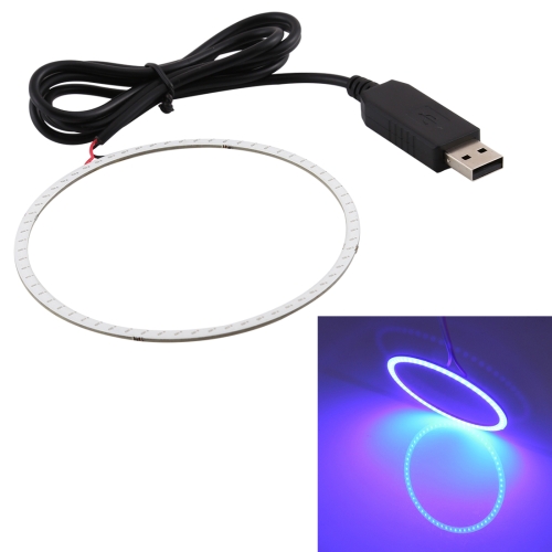 

60mm 4W USB Angel Eyes Circles Car Headlight White Light COB LED Lights for Vehicles, Line Length: 95cm(Blue Light)