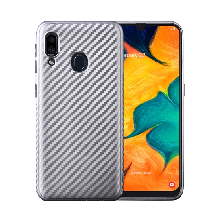 

For Samsung Galaxy A20e Carbon Fiber Texture Shockproof TPU Protective Case(Silver)