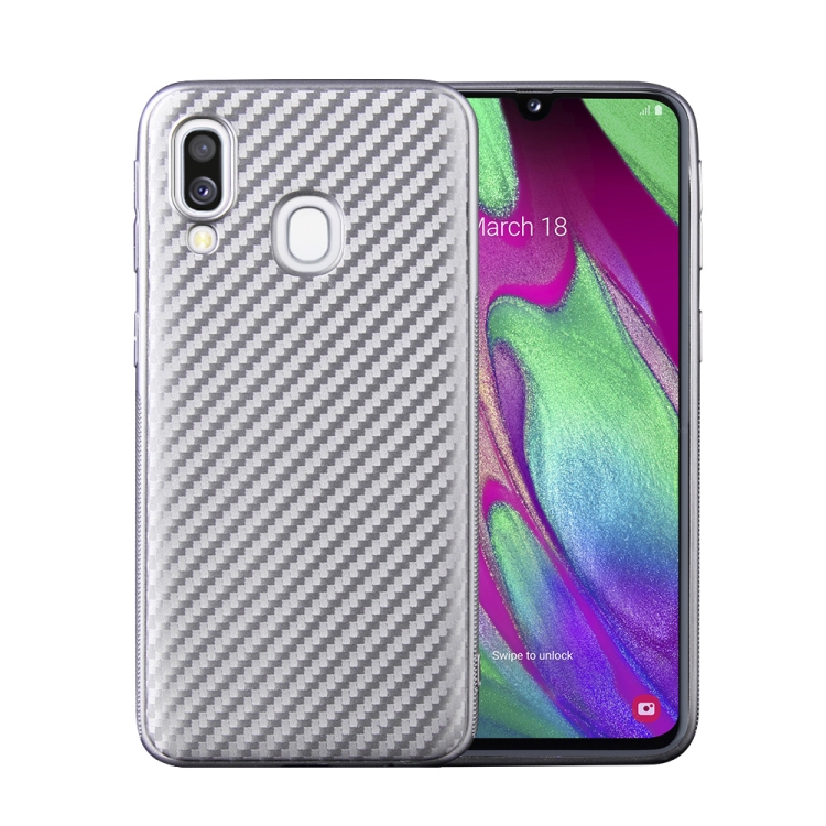 

For Samsung Galaxy A40 Carbon Fiber Texture Shockproof TPU Protective Case(Silver)