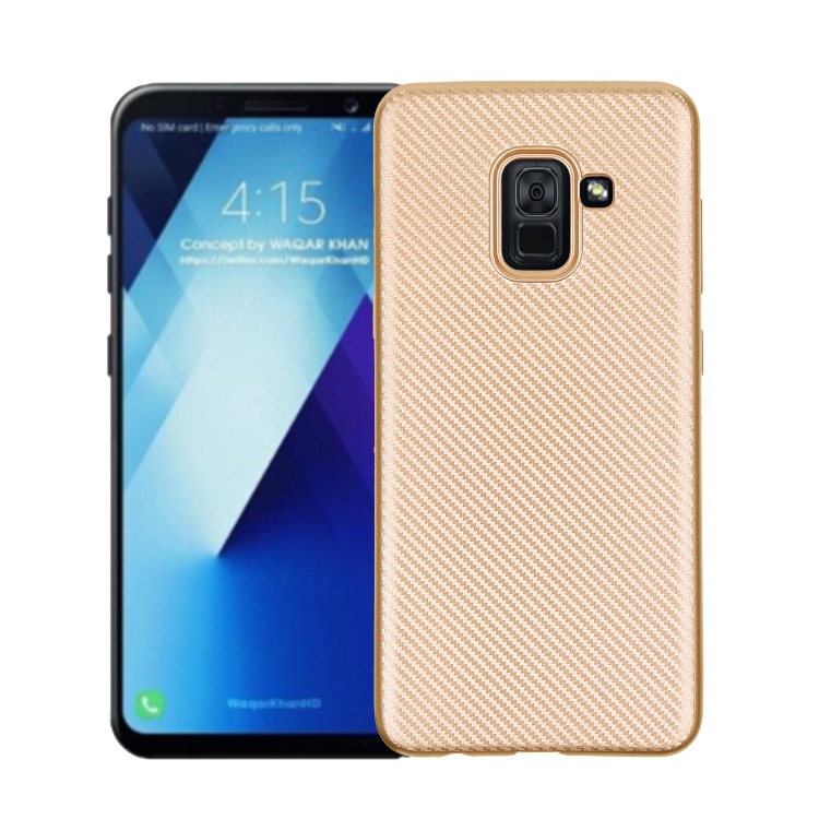 

For Samsung Galaxy A8+ (2018) Carbon Fiber Texture Shockproof TPU Protective Case(Gold)