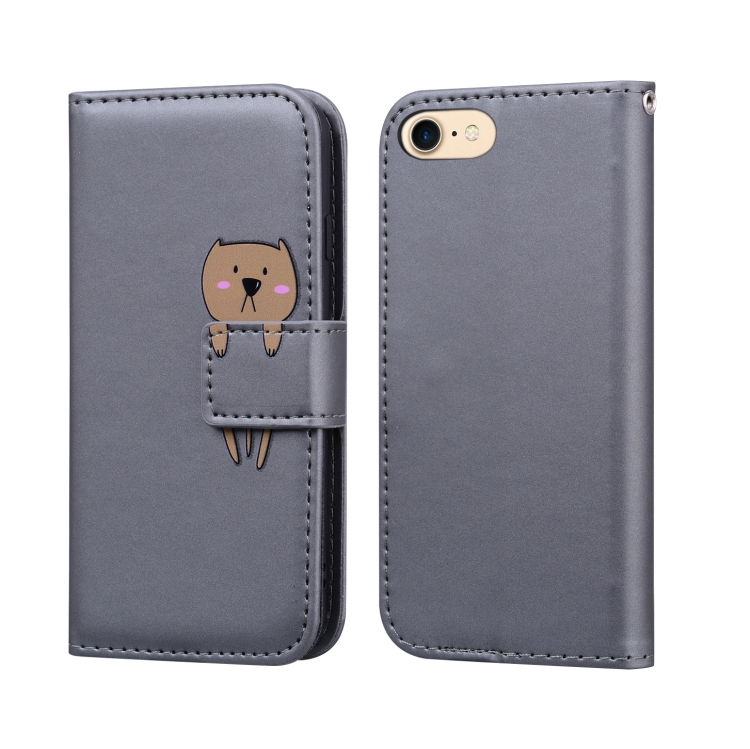 

For iPhone 8 / 7 Cartoon Animal Horizontal Flip Leather Case with Holder & Card Slots & Wallet(Grey + Dog)
