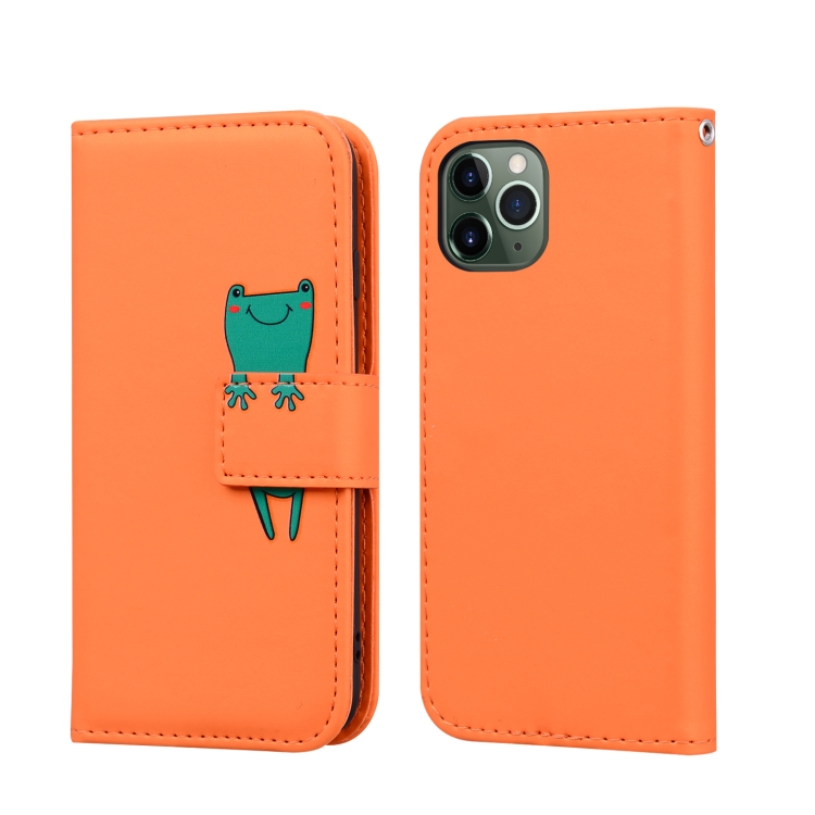 

For iPhone 11 Pro Cartoon Animal Horizontal Flip Leather Case with Holder & Card Slots & Wallet(Orange + Frog)