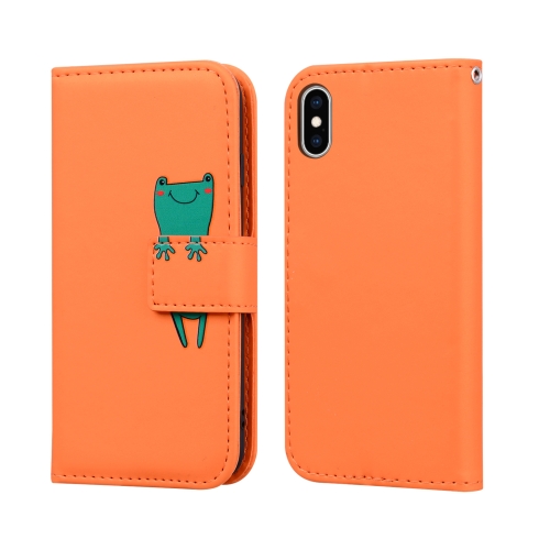 

For iPhone X / XS Cartoon Animal Horizontal Flip Leather Case with Holder & Card Slots & Wallet(Orange + Frog)