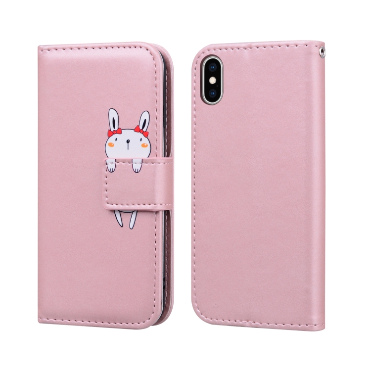 

For iPhone X / XS Cartoon Animal Horizontal Flip Leather Case with Holder & Card Slots & Wallet(Pink + Rabbit)