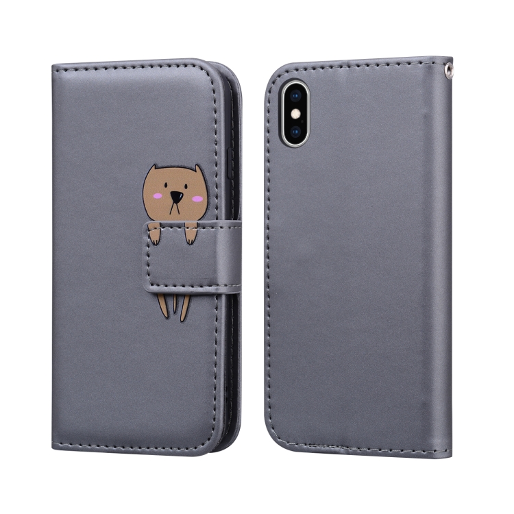 

For iPhone X / XS Cartoon Animal Horizontal Flip Leather Case with Holder & Card Slots & Wallet(Grey + Dog)