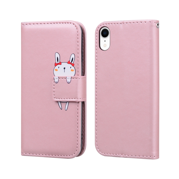 

For iPhone XR Cartoon Animal Horizontal Flip Leather Case with Holder & Card Slots & Wallet(Pink + Rabbit)