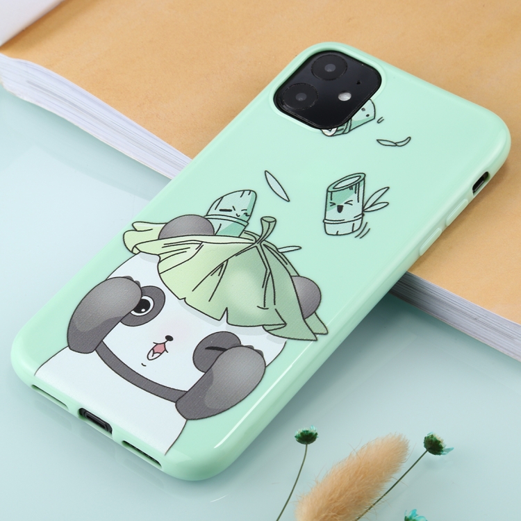 

For iPhone 11 TPU Mobile Phone Case(Bright Green Lotus Leaf Bear)