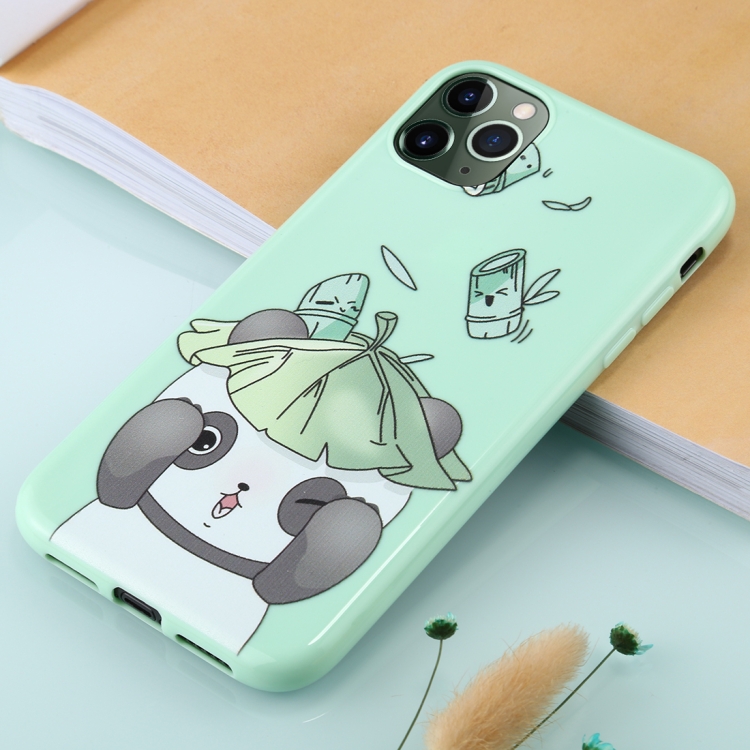

For iPhone 11 Pro TPU Mobile Phone Case(Bright Green Lotus Leaf Bear)