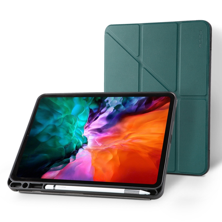 

For iPad Pro 11 (2020) ROCK Touch Series PC + TPU Horizontal Flip Case with Holder & Pen Slot & Sleep / Wake-up Function(Dark Green)