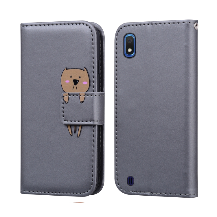 

For Samsung Galaxy A10 Cartoon Animal Horizontal Flip Leather Case with Holder & Card Slots & Wallet(Grey + Dog)