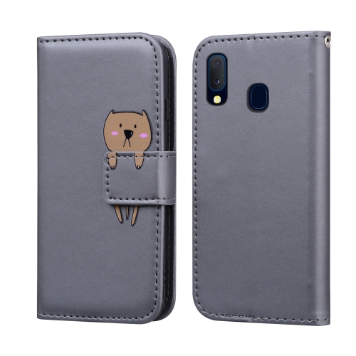 

For Samsung Galaxy A20e Cartoon Animal Horizontal Flip Leather Case with Holder & Card Slots & Wallet(Grey + Dog)