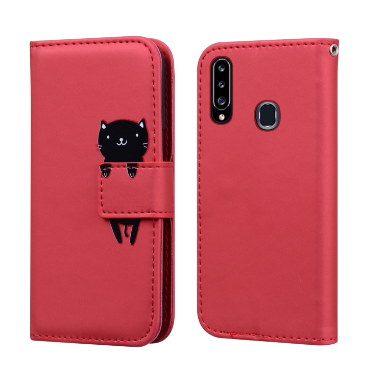 

For Samsung Galaxy A20s Cartoon Animal Horizontal Flip Leather Case with Holder & Card Slots & Wallet(Red + Pig)