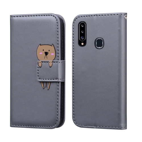 

For Samsung Galaxy A20s Cartoon Animal Horizontal Flip Leather Case with Holder & Card Slots & Wallet(Grey + Dog)