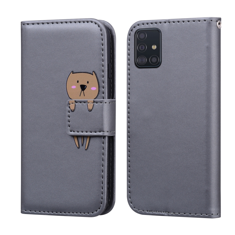 

For Samsung Galaxy A51 Cartoon Animal Horizontal Flip Leather Case with Holder & Card Slots & Wallet(Grey + Dog)