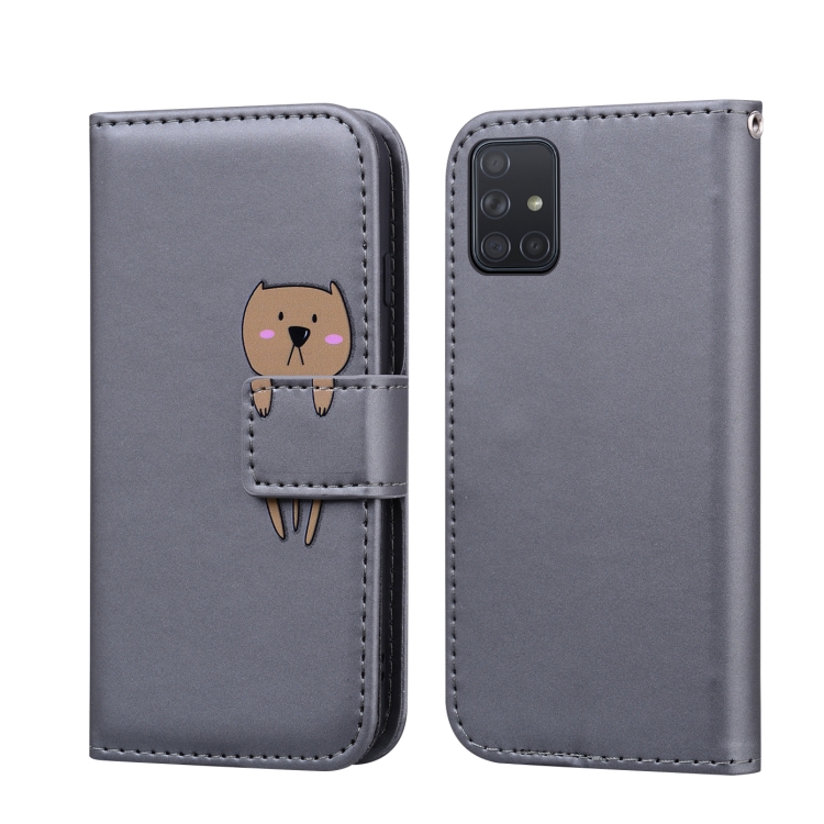

For Samsung Galaxy A71 Cartoon Animal Horizontal Flip Leather Case with Holder & Card Slots & Wallet(Grey + Dog)