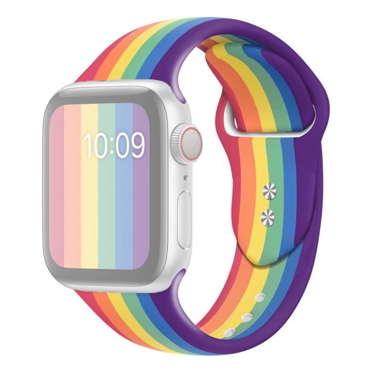 

For Apple Watch Series 5 & 4 44mm / 3 & 2 & 1 42mm Rainbow Silicone Double Stud Watchband