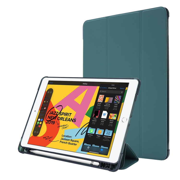 

For iPad 10.2 Airbag Horizontal Flip Leather Case with Three-fold Holder & Pen Holder(Dark Green)