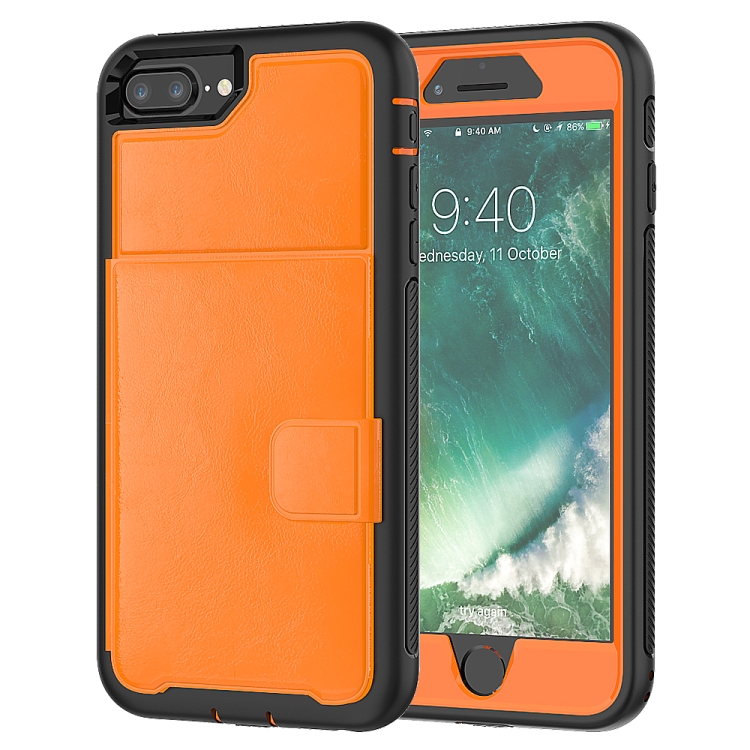 

For iPhone 7 Plus / 8 Plus Shockproof PC + TPU + PU Leather Protective Case with Holder & Card Slot & Wallet(Orange)