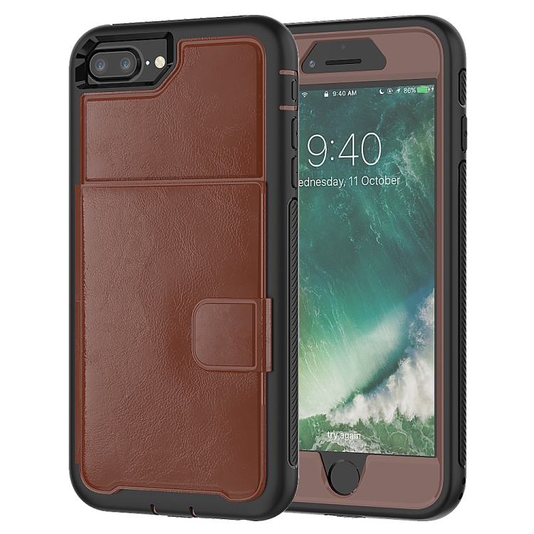 

For iPhone 7 Plus / 8 Plus Shockproof PC + TPU + PU Leather Protective Case with Holder & Card Slot & Wallet(Brown)