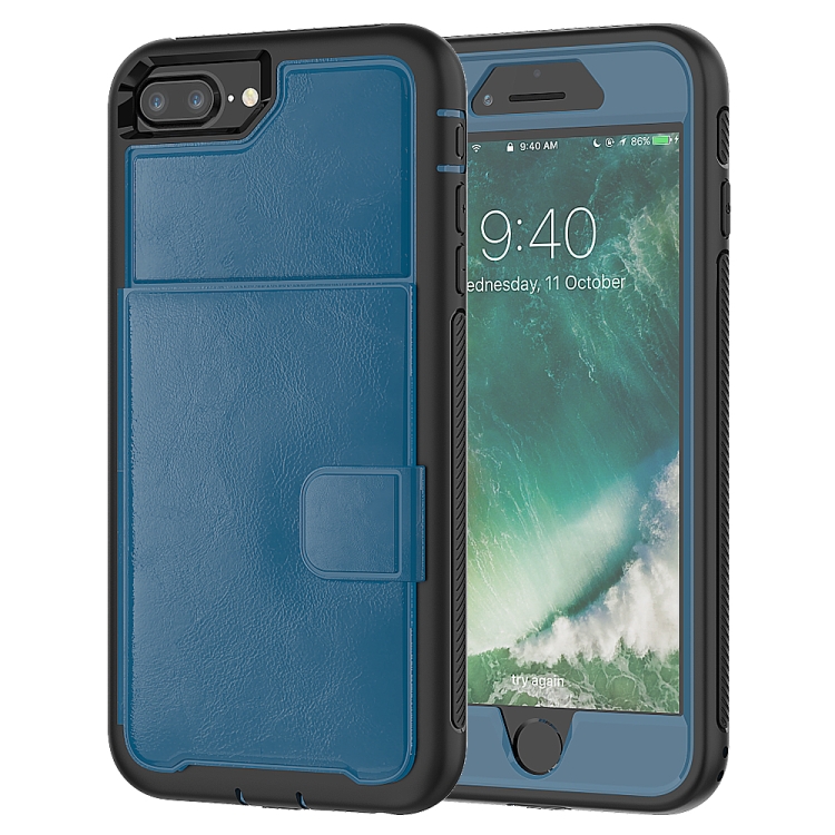 

For iPhone 7 Plus / 8 Plus Shockproof PC + TPU + PU Leather Protective Case with Holder & Card Slot & Wallet(Blue)
