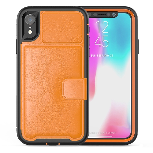 

For iPhone XR Shockproof PC + TPU + PU Leather Protective Case with Holder & Card Slot & Wallet(Orange)