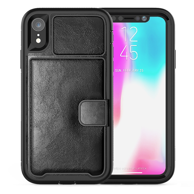 

For iPhone XR Shockproof PC + TPU + PU Leather Protective Case with Holder & Card Slot & Wallet(Black)