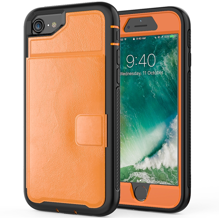 

For iPhone 6 Shockproof PC + TPU + PU Leather Protective Case with Holder & Card Slot & Wallet(Orange)