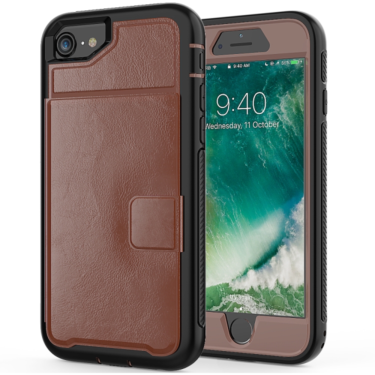 

For iPhone 6 Shockproof PC + TPU + PU Leather Protective Case with Holder & Card Slot & Wallet(Brown)