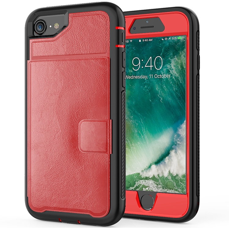 

For iPhone SE 2020 / 8 / 7 Shockproof PC + TPU + PU Leather Protective Case with Holder & Card Slot & Wallet(Red)