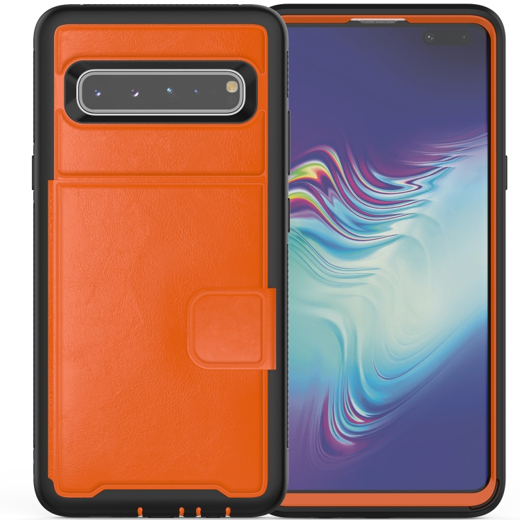 

For Samsung Galaxy S10e Shockproof PC + TPU + PU Leather Protective Case with Holder & Card Slot & Wallet(Orange)
