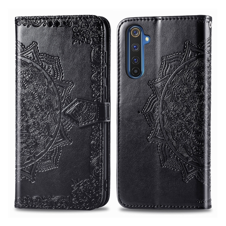 

For OPPO Realme 6 Pro Halfway Mandala Embossing Pattern Horizontal Flip PU Leather Case with Card Slots & Holder & Wallet(Black)