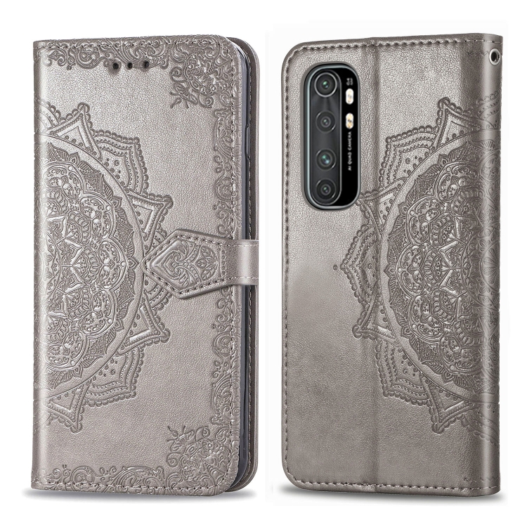 

For Xiaomi Note 10 Lite Halfway Mandala Embossing Pattern Horizontal Flip PU Leather Case with Card Slots & Holder & Wallet(Grey)