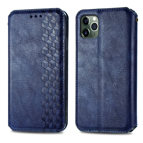 

For iPhone 11 Cubic Grid Pressed Horizontal Flip Magnetic PU Leather Case with Holder & Card Slots & Wallet(Blue)