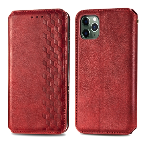 

For iPhone 11 Cubic Grid Pressed Horizontal Flip Magnetic PU Leather Case with Holder & Card Slots & Wallet(Red)