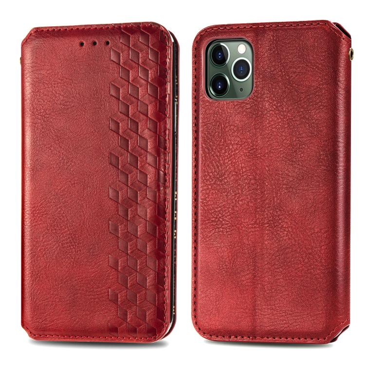 

For iPhone 11 Pro Max Cubic Grid Pressed Horizontal Flip Magnetic PU Leather Case with Holder & Card Slots & Wallet(Red)