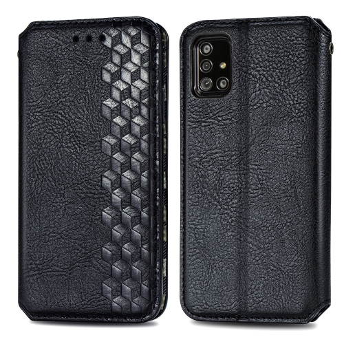 

For Samsung Galaxy A51 Cubic Grid Pressed Horizontal Flip Magnetic Leather Case with Holder & Card Slots & Wallet(Black)